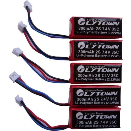 5PCS Flytown 300mAh 7.4V 35C/70C Lipo battery with PH2.0 Plug for EFLITE MCPX BL 130X UMX MIG Mini Racer Car Helicopter RC parts