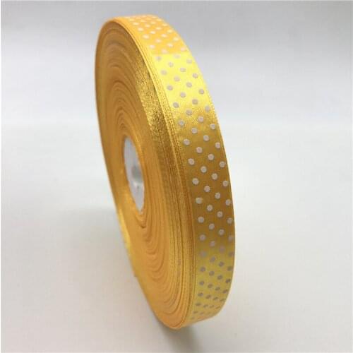 5Yards/lot 5/8" 15mm Gold Printing Polka Dot Satin Ribbon Hair Bow Party Christmas Wedding Decoration DIY Sewing Craft