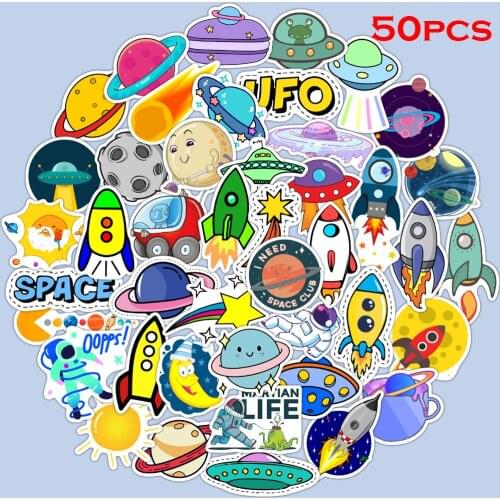 50pcs Cartoon planet spaceship Stickers DIY Bicycle Guitar Suitcase Phone Case Laptop Toy Graffiti Stickers Waterproof
