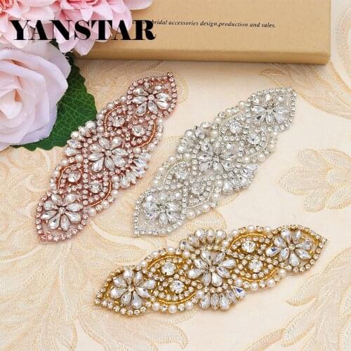YANSTAR 2PCS Handmade Rhinestones Appliques Accessory Sewing On For Wedding Dresses Belt Sashes Bridal YS852