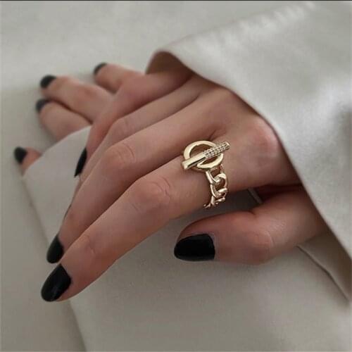 AOMU 2021 New Punk Hollow Toggle Clasp Twisted Gold Chain Circle Bar Geometric Rings for Women Minimalist Party Jewelry