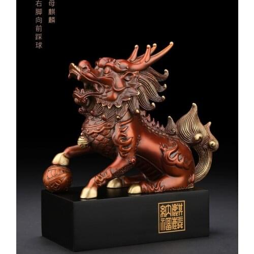 ASIA TOP GOOD LUCK PROPITIOUS ANIMAL SPIRITUAL DRAGON KYLIN UNICORN BRASS SCULPTURE ART HOME OFFICE SHOP LOBBY MASCOT TALISMAN