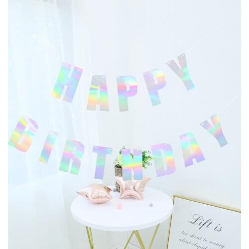 Happy Birthday Banner Colorful Paper Banner Garland Glitter Flags First Birthday Supplies Baby Shower Decorations