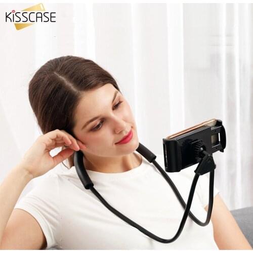 CASEIER 360 Rotation Neck Phone Holder Stand For iPhone 12 11 Neck Phone Holder Car Stand Desk Holders For Samsung S20 S10 A51