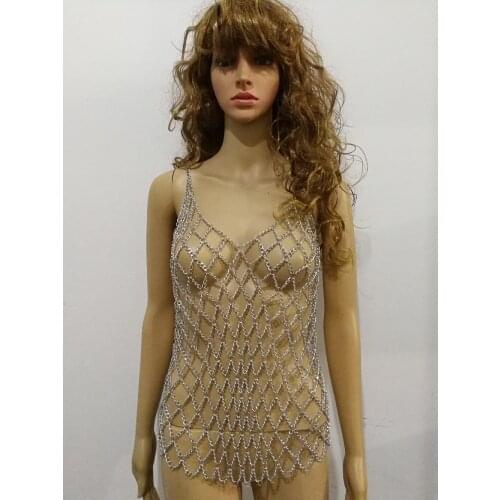 Fashion Style WRB1020 Women Silver Chains Necklace Bra Costume Body Wear Chain Crop Tops Party Jewelry 3 Colors