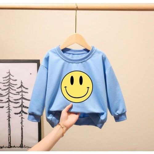 Childrens Tops New Kids Clothes Boys and Girls Long Sleeve Sweater Simple Smiley Print Pullover