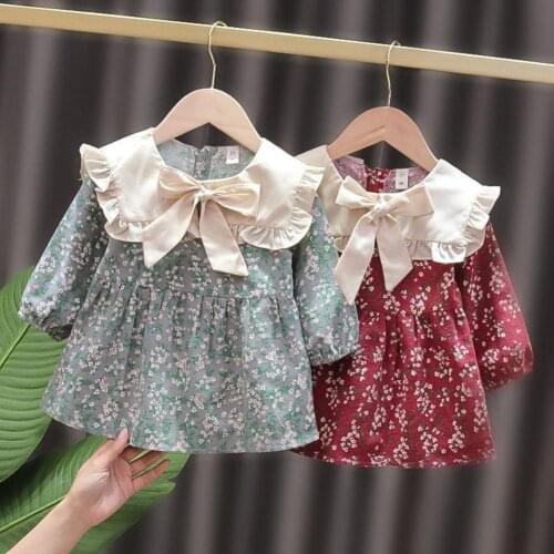 2021 New Girls Dress Turn Down Collar Fluffy Children Kids Lantern Long Sleeve Dresses Kids Cotton Clothes for Hiking