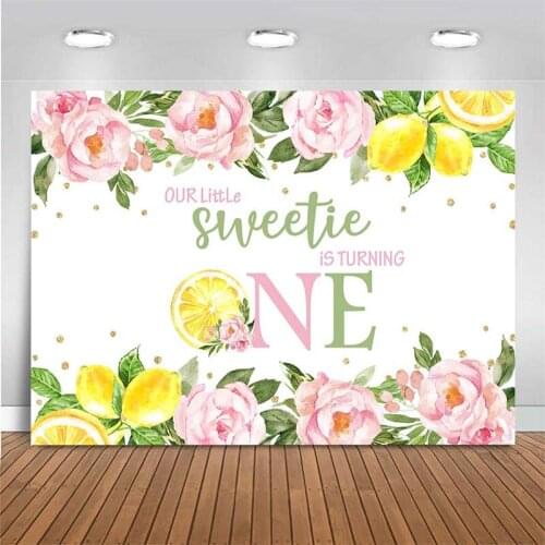 Baby 1st Birthday Backdrop Flower Orange Birthday Party Photography Backdrop Our Little Sweetie Is Turning One Photo Background