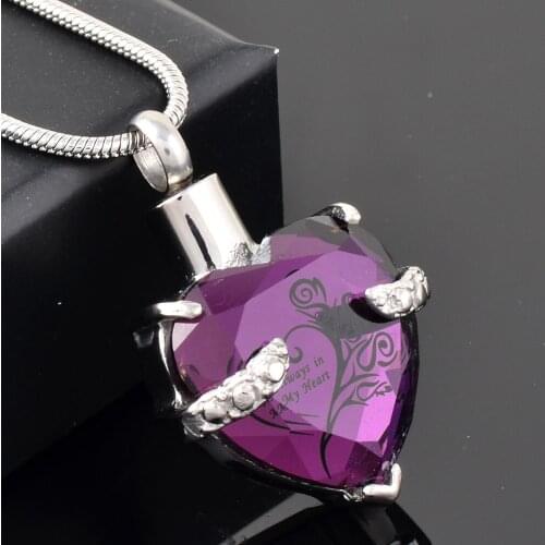 IJD978'Always In My Heart ' Birthstone Cremation Urn Pendant Pet/Human Ashes Urn Funeral Casket Necklace Women Multicolors Stone