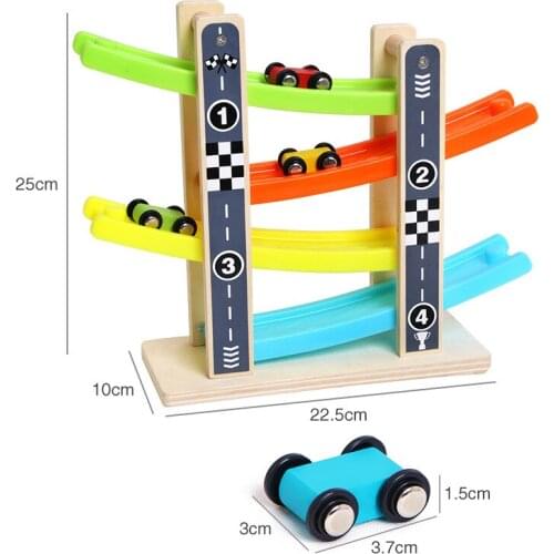 Interesting gliding racing car parking lot of four-storey track car wooden digital cognitive intelligence visual tracking toys