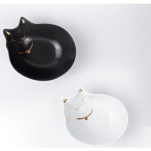 Cat Shape Ceramic Pet Bowl Have Two Colors Cute Appearance and Smooth Glaze Suitable for Small Dogs and Cats Eating