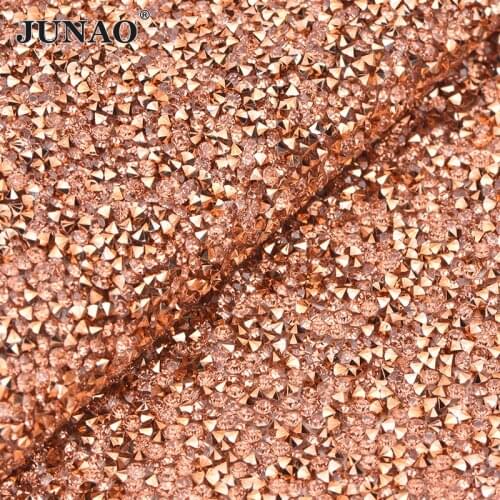 24*40cm Rose Gold Adhesive Rhinestone Mesh Trim Hotfix Crystal Fabric Sheet Strass Ribbon Resin Beads Applique for DIY Crafts