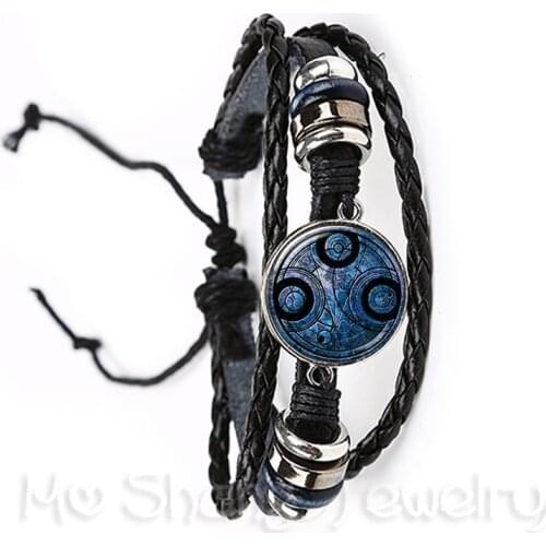 Magic Wiccan Pentacle Logo Leather Bracelet For Men Women Glass Cabochon Goth Bangle Keep Talisman And Treatment Of Injury Gift