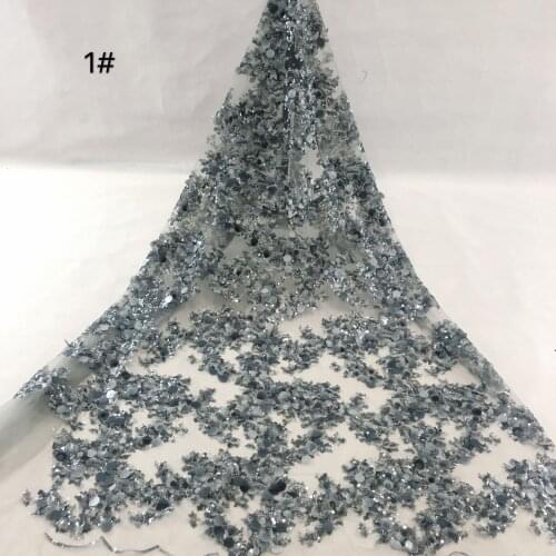 1 Yards 130CM Width Fashion Dress Top Quality Off White Gorgeous Embroidered French Lace Fabric Sequins Bridal Lace Fabric