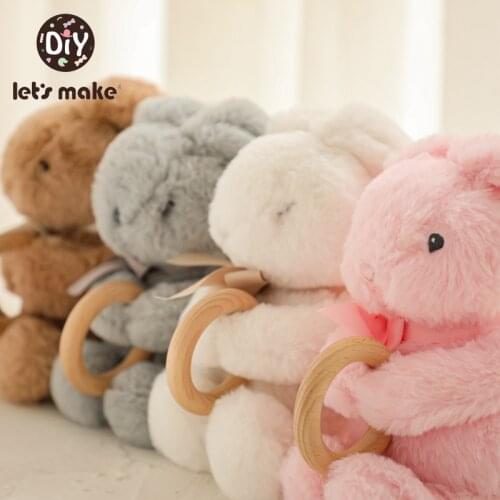 Lets Make 25CM Wooden Circle Rabbit Bunny Plush Toy Soft Comfort Customizable Cute Toy Baby Accompany Stuffed Dolls Best Gift