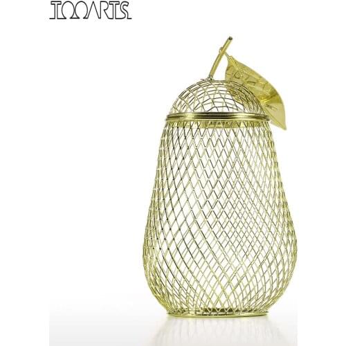Tooarts Iron Sculpture Money Box Pear Storage Jar Handmade Metal Cork Container Coin Bank Saving Box Electroplating Technology