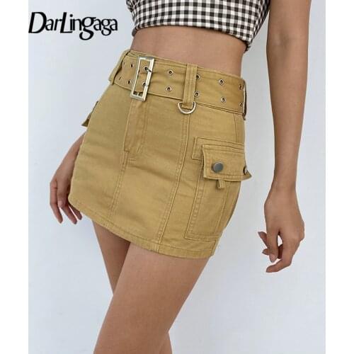 Darlingaga Y2K Fashion Bodycon Summer Low Waist Skirt Female Streetwear 90s Aesthetic Mini Skirts With Belt Hot Denim Skirt Slim