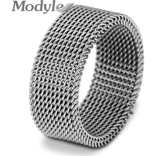 Modyle Woven Mesh Ring 316L Stainless Steel Rings for Men Women Trendy Unisex Couple Jewelry Flat Chain Band Hot Gift