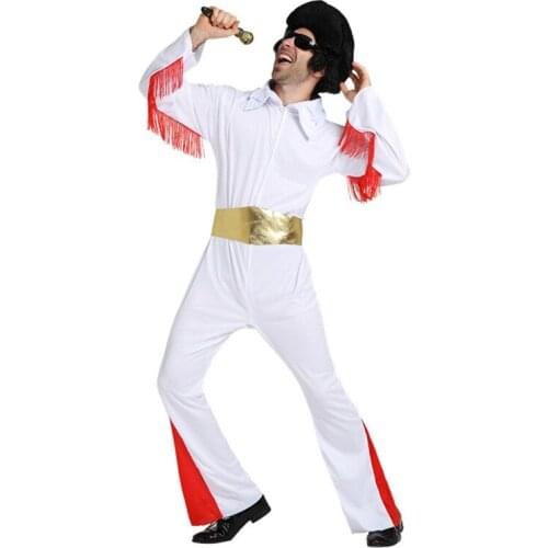 Men Costume Presley Cosplay Carnival Birthday Super Party Singer White Clothing Presley Rockstar Stage Show Adult Clothes