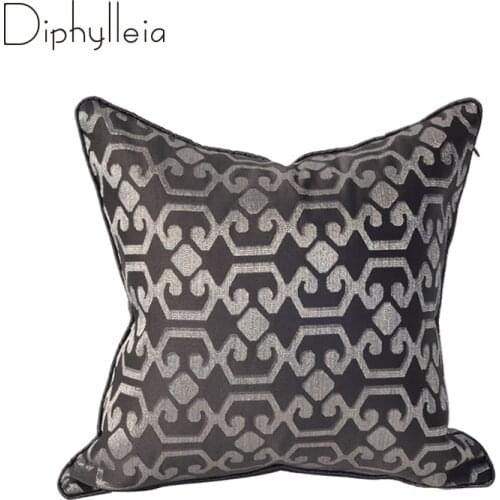 Diphylleia Retro Modern Cushion Cover Black Flocking Geometric Embroidered Luxury Pillow Case Restoration Hardware Style Decor