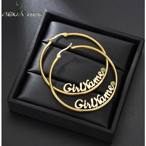 Nextvance Personalized Round Customize Name Rhinestones Earring Dangler Namplate Drop Earring Women Quality Stainless Steel Gift