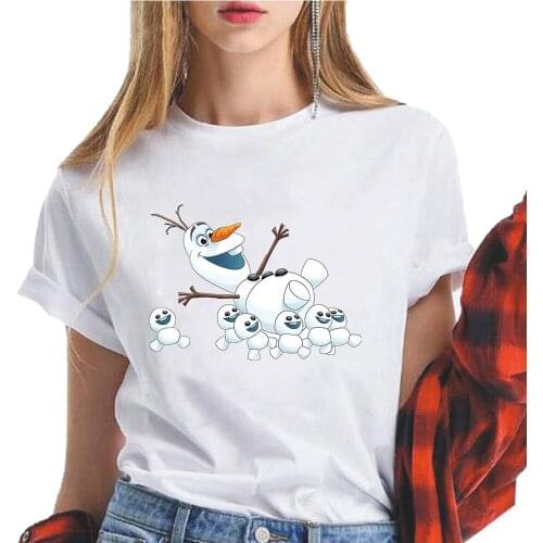 New Frozen Oversized Cute Aisha Olaf Short-sleeved T-shirt Funny Cartoon Tops Letter Printing O-neck Harajuku Loose Women Blouse