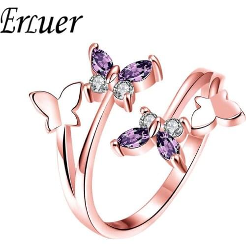 ERLUER New Adjustable butterfly Crystal Wings ring for women love Jewelry Girls Trendy Wedding Bands Fashion Party Finger Rings