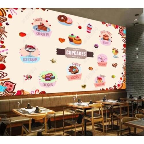 Papel de parede European and American hand painted cake shop bakery 3d wallpaper,beer house kitchen mural