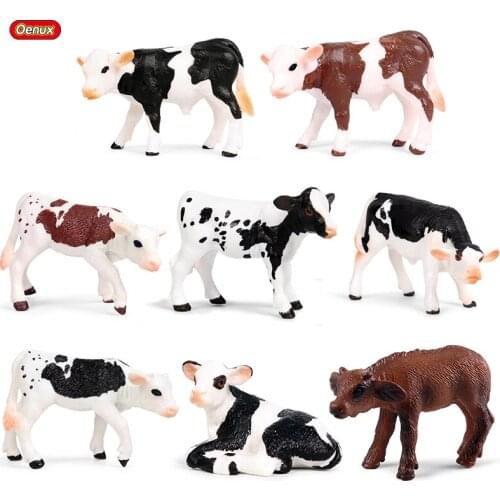 Oenux Lovely Farm Milk Cow Animals Action Figures OX Calf Figurine Pvc High Quanlity Cute Model Miniature Educational Kids Toy