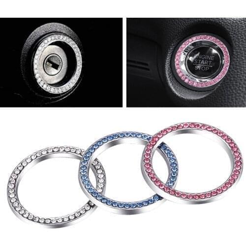 YOLU Start Switch Silver Pink Blue Diamond Rhinestone Ring Decor Car One-button Start Decorative Car Stickers Car Accessories