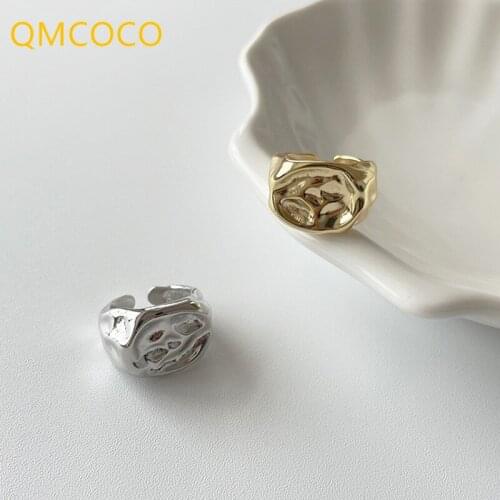 QMCOCO 925 Silver Finger Wide Rings Irregular Pattern Fine Jewelry Creative Vintage Party Accessories Gifts For Woman And Man