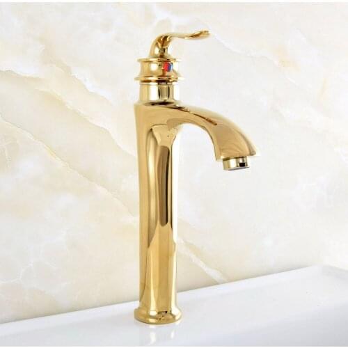 Bathroom Luxury Gold Color Brass Basin Faucet Single Handle Bathroom Sink Faucet Cold and Hot Mixer Water Nsf822