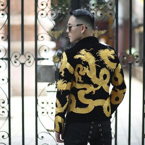 Luxury mens/lady golden dragon embroidery event/stage performance short tuxedo jacket/stage performance/ASIA SIZE