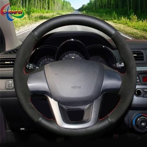 DIY Hand-Stitched Non-slip Black Suede Leather Car Steering Wheel Cover For Kia K2 2010-2016 Kia Rio 2011-2016 Car Interior