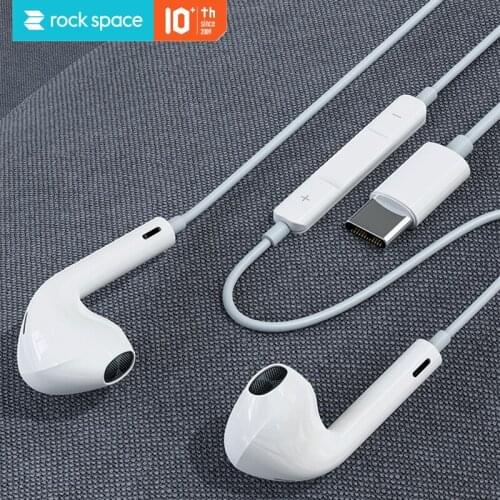 ROCK 6D Stereo In-ear Earphone Headphones Wired Control Bass Sound Earbuds for Type C Earphones