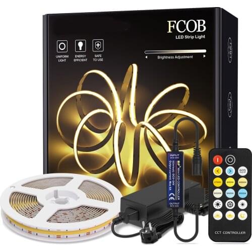 FOB COB Led Lights RA90 RF 17 Keys Dimmable FCOB CCT LED Light Strip Full Set High Density Flexible Warm White with White DC 24V