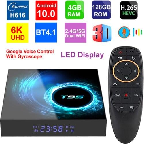 T95 6K TV Box Android 10.0 4GB 128GB Allwinner H616 Quad Core 2.4G/5G Dual WIFI H.265 HDR BT4.1 6K Smart TV BOX Set top box