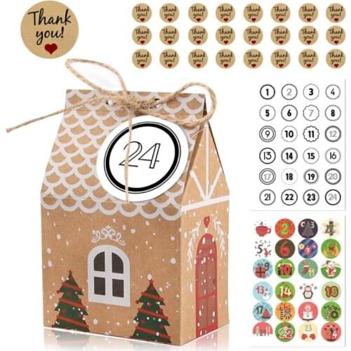 Small House Shape Christmas Advent Calendar Paper Candy Box 24 Days Christmas
