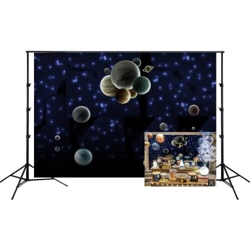 Universe Star Planets Black Backdrop Galaxy Birthday Party Photo Backdrop Baby Shower Banner Newborn Wall Decoration Poster