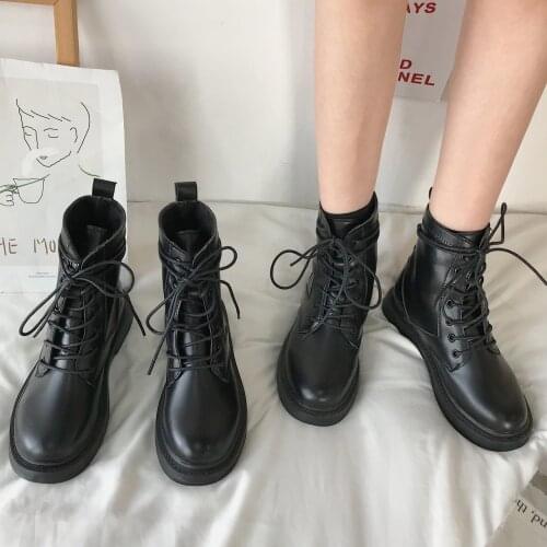 Fashion European Style women Black Ankle Boots shoes Flats Round Toe Back Boots PU Leather Woman Shoes