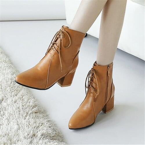 Pointed Toe Womens Boots yellow Plush Ankle Keep Warm Winter Boots For Women Autumn High Heel Metal Zipper Leather Boots Women