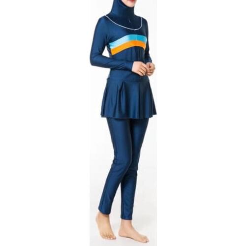 Burkini Mujer Musulmana Women Patchwork Long Sleeve Tops Pants Burkini Femme Muslim Swimwear 2piece Set Khimar Borkini Swimsuits