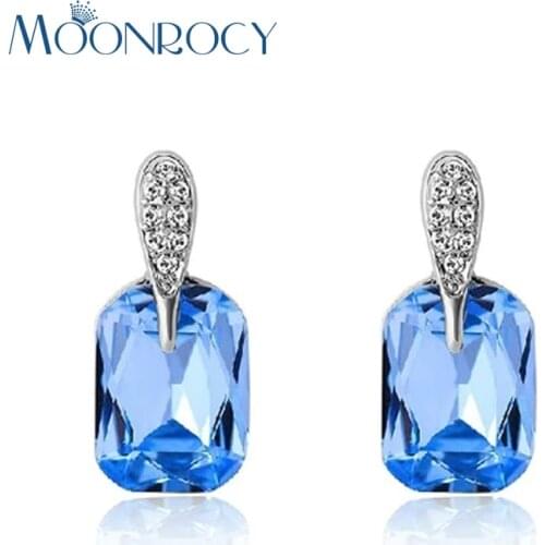 MOONROCY Free shipping Fashion High Quality Austrian Crystal Stud Earring Crystal Jewelry Square Earrings for women
