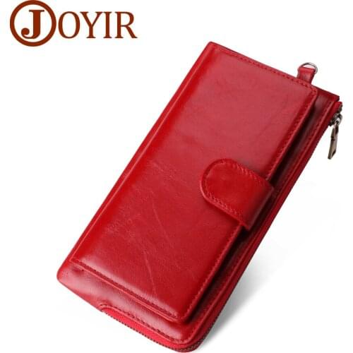 JOYIR Genuine Leather Women Long Wallet RFID Wallets Phone Bag Coin Purse Card Holder Womens Long Design Purse Clutch Quality