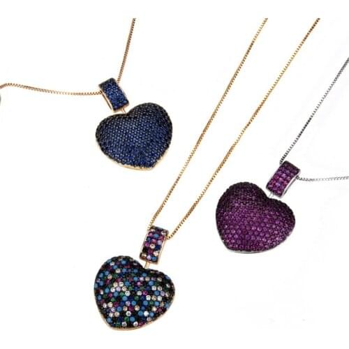 Funmode Romantic Heart Design Multicolor CZ Necklace For Women Dress Jewelry Accessories Collares FN179