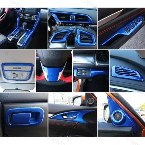 23x Blue Inner Set Air Out Gear Shift Full Cover Trim For Honda Civic 16-17 4dr
