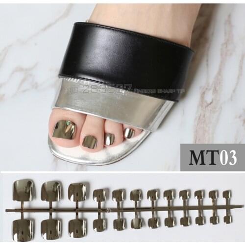 24 pcs personality metal Fake Toenails Pure Sliver Light gray Punk wind False Toenails Short Full Artificial False Toes MT03