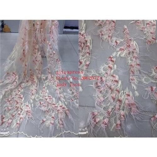 5yards/bag 7 color embroidery sequined bead fringe ostrich feather european-style fabric used for wedding dress design GY79