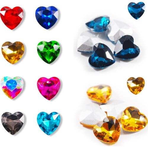 7 Sizes 6-27mm Heart Colorful Pointback Glass Rhinestone Brilliant Crystal Stone Strass Dress Clothes Jewelry Craft Decoration