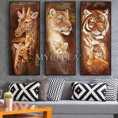 Animals Diamond Embroidery 5D DIY Diamond Painting Tigers & Giraffes Cross Stitch Full Round Rhinestone Mosaic Home Decor Crafts